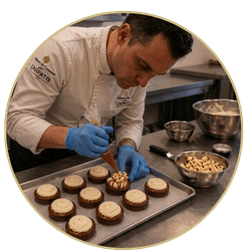 Finaliser la décoration avec un filet de caramel souple et quelques pop-corn.